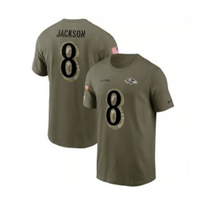 Baltimore Ravens #8 Lamar Jackson 2022 Olive Salute to Service T-Shirt