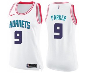 Women\'s Charlotte Hornets #9 Tony Parker Swingman White Pink Fashion Basketball Jersey