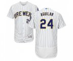 Milwaukee Brewers #24 Jesus Aguilar White Home Flex Base Authentic Collection Baseball Jersey