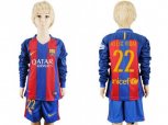 Barcelona #22 Aleix Vidal Home Long Sleeves Kid Soccer Club Jersey