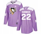 Adidas Pittsburgh Penguins #22 Matt Hunwick Authentic Purple Fights Cancer Practice NHL Jersey