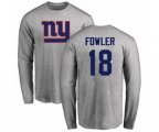 New York Giants #18 Bennie Fowler Ash Name & Number Logo Long Sleeve T-Shirt