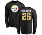 Pittsburgh Steelers #26 Rod Woodson Black Name & Number Logo Long Sleeve T-Shirt