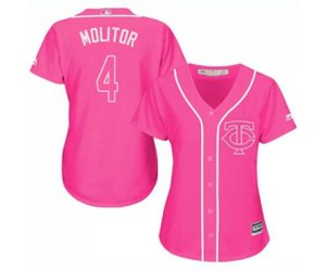 Women\'s Minnesota Twins #4 Paul Molitor Authentic Pink Fashion Cool Base Baseball Jersey