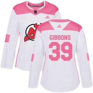 Women New Jersey Devils #39 Brian Gibbons Authentic White Pink Fashion NHL Jersey
