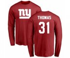 New York Giants #31 Michael Thomas Red Name & Number Logo Long Sleeve T-Shirt