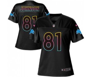 Women Detroit Lions #81 Calvin Johnson Game Black Fashion Football Jersey