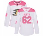 Women Anaheim Ducks #62 Andrej Sustr Authentic White Pink Fashion Hockey Jersey
