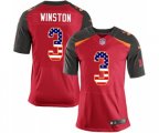 Tampa Bay Buccaneers #3 Jameis Winston Elite Red Home USA Flag Fashion Football Jersey