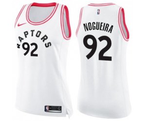 Women\'s Toronto Raptors #92 Lucas Nogueira Swingman White Pink Fashion Basketball Jersey