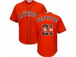Houston Astros #21 Andy Pettitte Authentic Orange Team Logo Fashion Cool Base MLB Jersey
