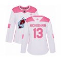 Women's Colorado Avalanche #13 Valeri Nichushkin Authentic White Pink Fashion Hockey Jersey