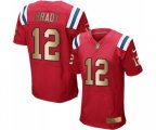 New England Patriots #12 Tom Brady Elite Red Gold Alternate Football Jersey