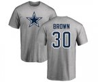 Dallas Cowboys #30 Anthony Brown Ash Name & Number Logo T-Shirt