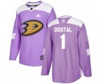 Anaheim Ducks #1 Lukas Dostal Authentic Purple Fights Cancer Practice Hockey Jersey