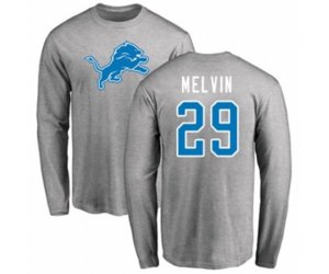 Detroit Lions #29 Rashaan Melvin Ash Name & Number Logo Long Sleeve T-Shirt