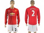 Manchester United #2 Rafael Red Home Long Sleeves Soccer Club Jersey