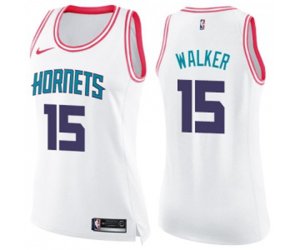 Women\'s Charlotte Hornets #15 Kemba Walker Swingman White Pink Fashion Basketball Jersey
