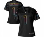Women Carolina Panthers #1 Cam Newton Game Black Fashion Football Jersey