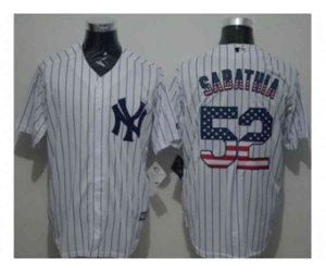 New York Yankees #52 C.C. Sabathia White Strip USA Flag Fashion Stitched Baseball Jersey