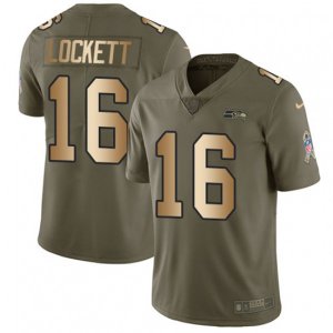 Seattle Seahawks #16 Tyler Lockett Limited Olive Gold 2017 Salute to Service NFL Jersey