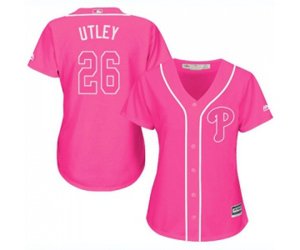 Women\'s Philadelphia Phillies #26 Chase Utley Authentic Pink Fashion Cool Base Baseball Jersey