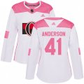 Women Ottawa Senators #41 Craig Anderson Authentic White Pink Fashion NHL Jersey