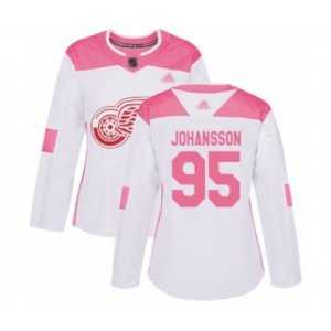 Women\'s Detroit Red Wings #95 Albert Johansson Authentic White Pink Fashion Hockey Jersey
