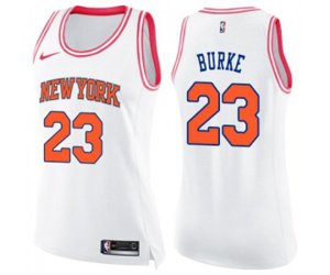 Women\'s New York Knicks #23 Trey Burke Swingman White Pink Fashion Basketball Jersey
