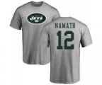 New York Jets #12 Joe Namath Ash Name & Number Logo T-Shirt
