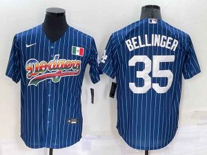 Los Angeles Dodgers #35 Cody Bellinger Rainbow Blue Red Pinstripe Mexico Cool Base Nike Jersey