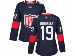 Women Adidas Team USA #19 Brandon Dubinsky Authentic Navy Blue Away 2016 World Cup Hockey Jersey