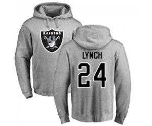 Oakland Raiders #24 Marshawn Lynch Ash Name & Number Logo Pullover Hoodie