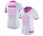 Women Denver Broncos #18 Peyton Manning Limited White Pink Rush Fashion Football Jersey