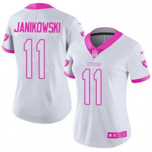Women Oakland Raiders #11 Sebastian Janikowski Limited White Pink Rush Fashion NFL Jersey