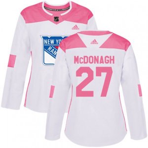 Women Adidas New York Rangers #27 Ryan McDonagh Authentic White Pink Fashion NHL Jersey