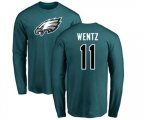 Philadelphia Eagles #11 Carson Wentz Green Name & Number Logo Long Sleeve T-Shirt