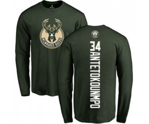 Milwaukee Bucks #34 Giannis Antetokounmpo Green Backer Long Sleeve T-Shirt