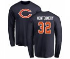 Chicago Bears #32 David Montgomery Navy Blue Name & Number Logo Long Sleeve T-Shirt