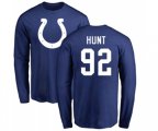 Indianapolis Colts #92 Margus Hunt Royal Blue Name & Number Logo Long Sleeve T-Shirt