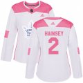 Women Toronto Maple Leafs #2 Ron Hainsey Authentic White Pink Fashion NHL Jersey