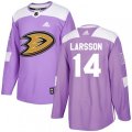 Anaheim Ducks #14 Jacob Larsson Authentic Purple Fights Cancer Practice NHL Jersey