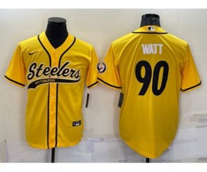 Pittsburgh Steelers #90 T.J. Watt Gold With Patch Cool Base Stitched Baseball Jersey