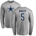 Dallas Cowboys #5 Dan Bailey Ash Name & Number Logo Long Sleeve T-Shirt