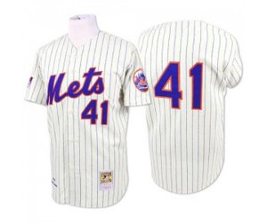 New York Mets #41 Tom Seaver Authentic White Blue Strip Throwback Baseball Jersey