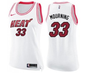 Women\'s Miami Heat #33 Alonzo Mourning Swingman White Pink Fashion Basketball Jersey