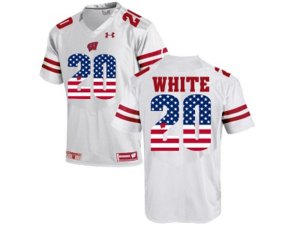 2016 US Flag Fashion-2016 Men\'s UA Wisconsin Badgers James White #20 College Football Jersey - White