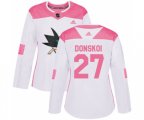 Women Adidas San Jose Sharks #27 Joonas Donskoi Authentic White Pink Fashion NHL Jersey