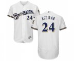Milwaukee Brewers #24 Jesus Aguilar White Alternate Flex Base Authentic Collection Baseball Jersey