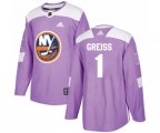 New York Islanders #1 Thomas Greiss Authentic Purple Fights Cancer Practice NHL Jersey